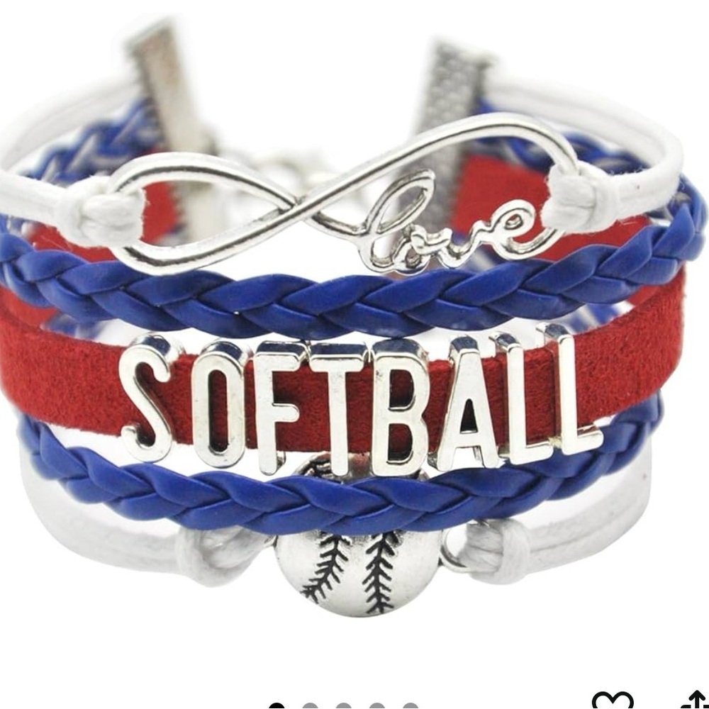 Silver and Blue Softball Bracelet